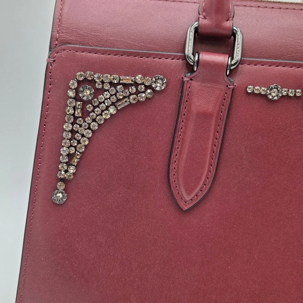 Coach x Selena Gomez Leather Bond Bag Crystal Embellished 39289 Burgundy Wine